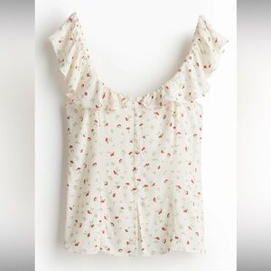 H&M Cream Floral Ruffle Scoop-Neck Top